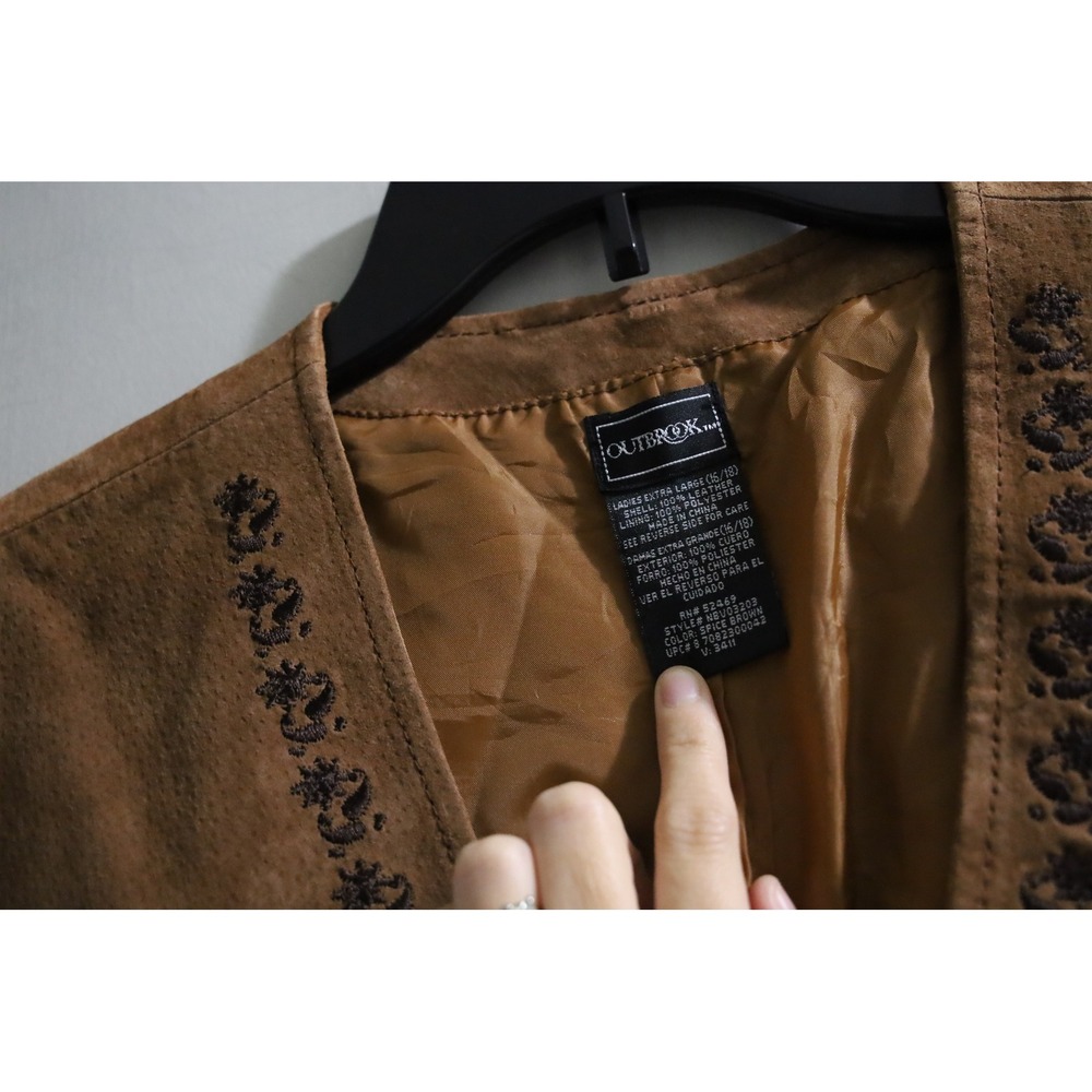 Outbrook Vintage Spice Brown Leather Suede Embroidered Vest XL NBV03203 - Picture 2 of 6